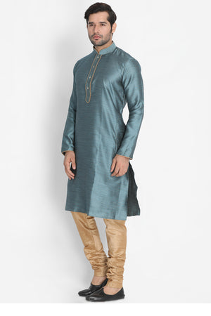 Men's Cotton Art Silk Kurta Set In Light Blue