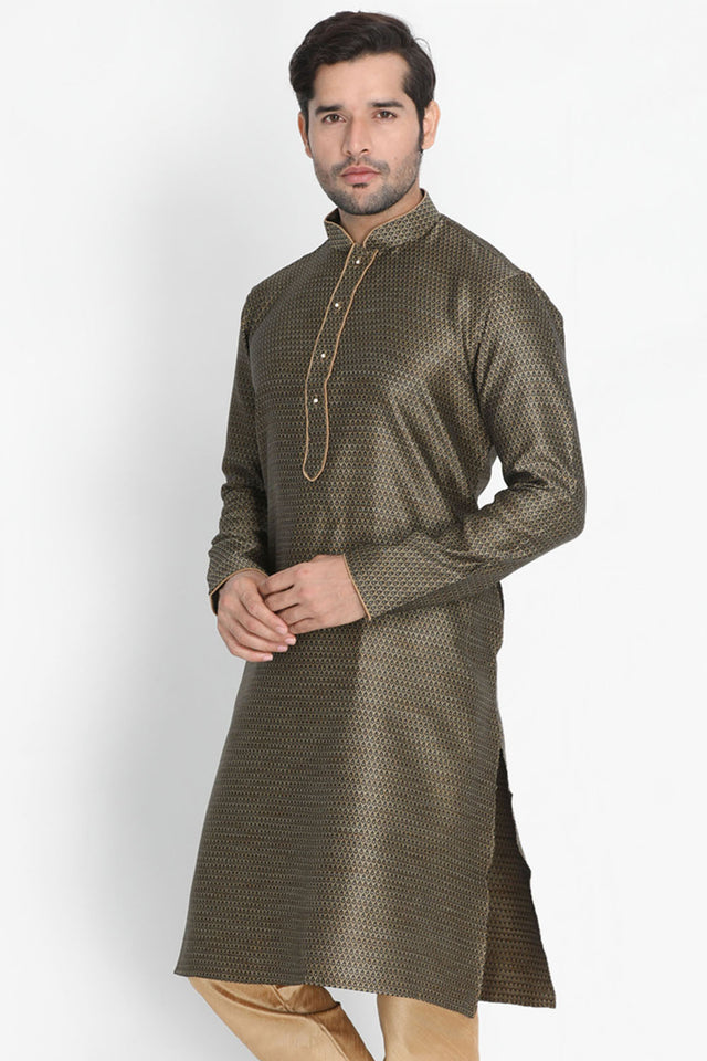 Men's Cotton Art Silk Kurta In Black