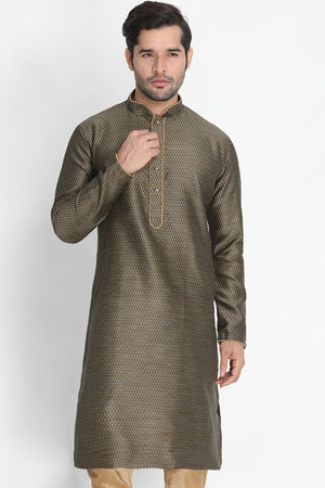 Men's Cotton Art Silk Kurta In Black
