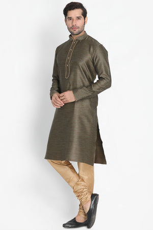 Men's Cotton Art Silk Kurta Set In Black