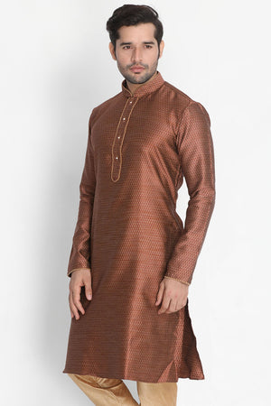 Men's Cotton Art Silk Kurta In Maroon