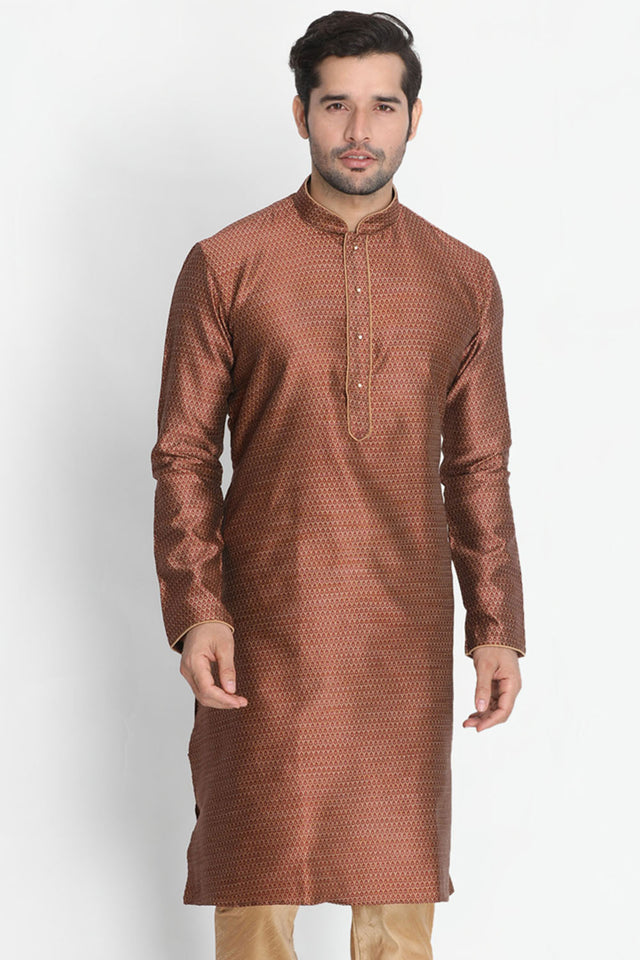 Men's Cotton Art Silk Kurta In Maroon