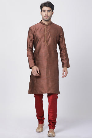 Men's Cotton Art Silk Kurta Set In Maroon