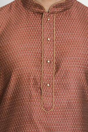Men's Cotton Art Silk Kurta Set In Maroon