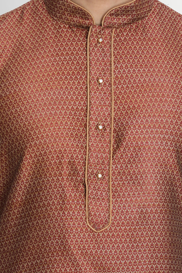 Men's Cotton Art Silk Kurta Set In Maroon