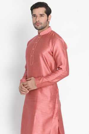 Men's Cotton Art Silk Kurta In Pink