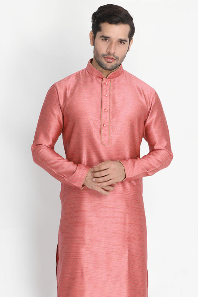 Men's Cotton Art Silk Kurta In Pink