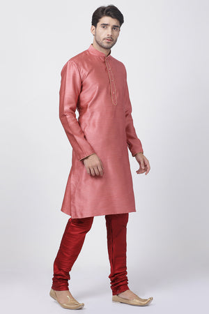 Men's Cotton Art Silk Kurta Set In Pink
