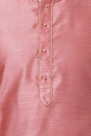 Men's Cotton Art Silk Kurta Set In Pink