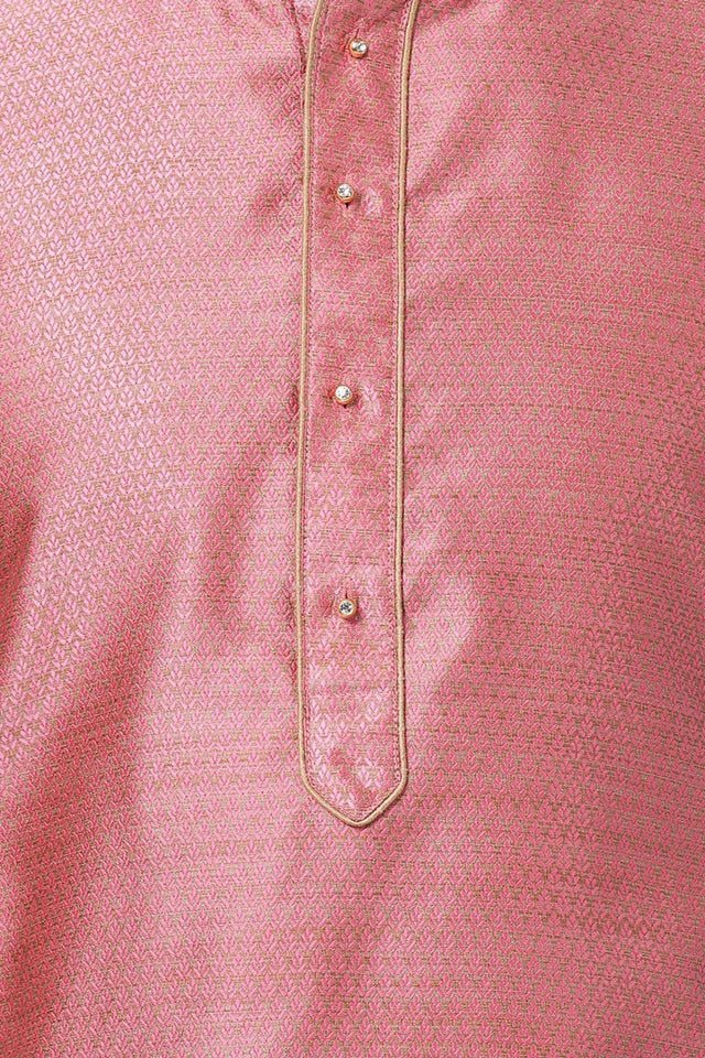 Men's Cotton Art Silk Kurta Set In Pink