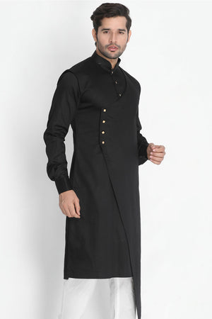 Men's Blended Cotton Kurta In Black