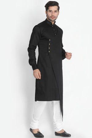Men's Cotton Art Silk Kurta Set In Black