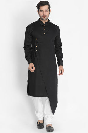 Men's Cotton Art Silk Kurta Set In Black