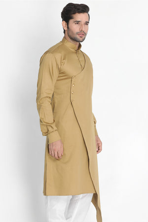 Men's Blended Cotton Kurta In Beige