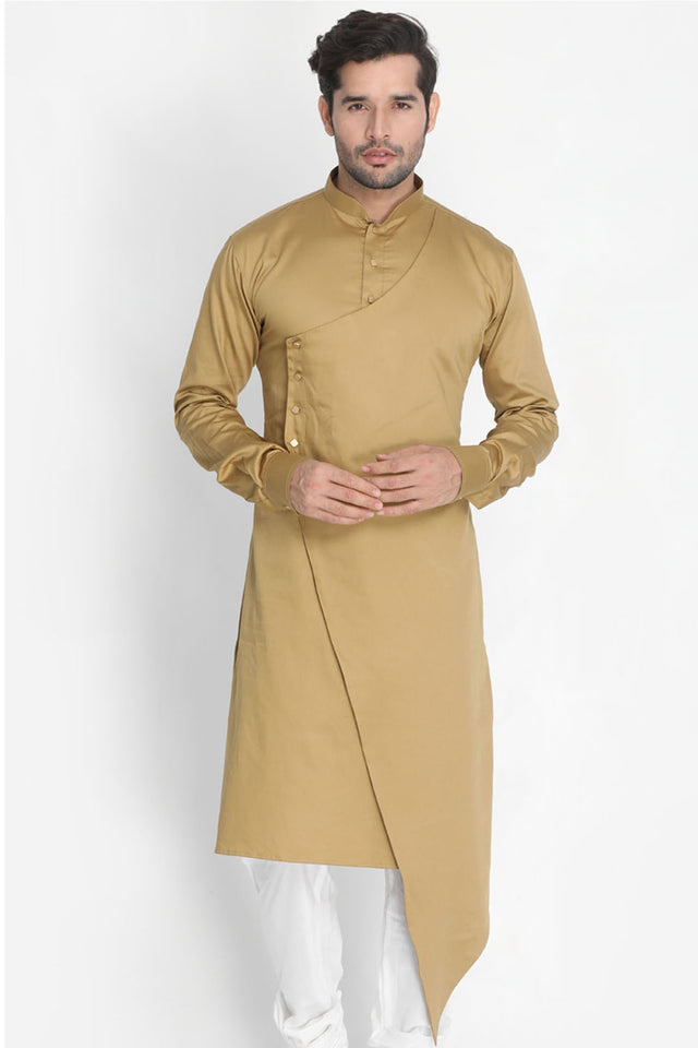 Men's Blended Cotton Kurta In Beige