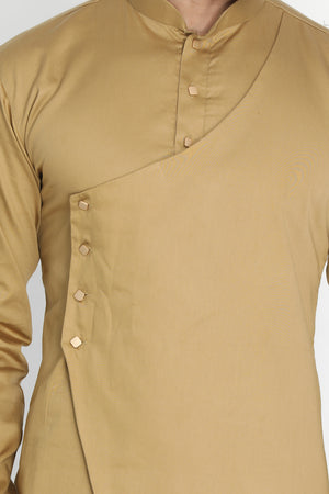 Men's Cotton Art Silk Kurta Set In Beige