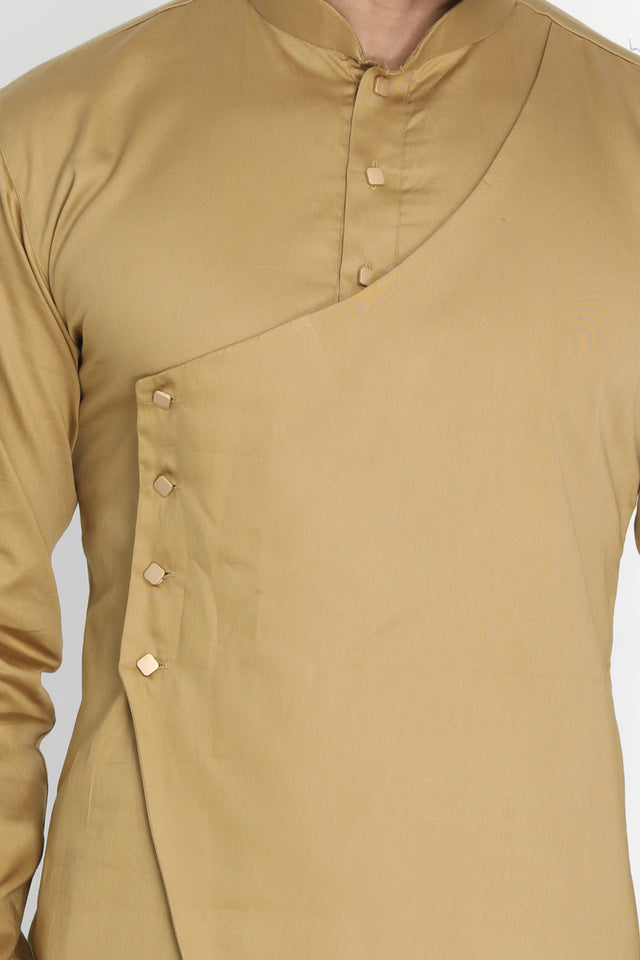 Men's Cotton Art Silk Kurta Set In Beige