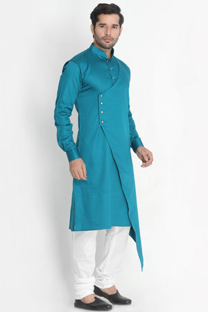 Men's Cotton Art Silk Kurta Set In Blue
