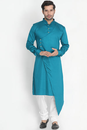 Men's Cotton Art Silk Kurta Set In Blue