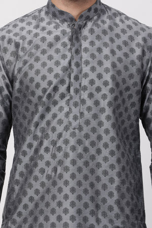 Men's Cotton Art Silk Kurta In Grey