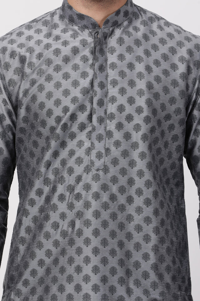 Men's Cotton Art Silk Kurta In Grey