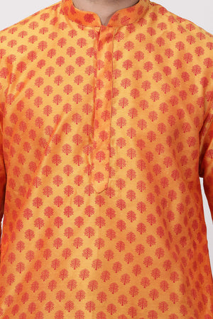 Men's Cotton Art Silk Kurta In Orange