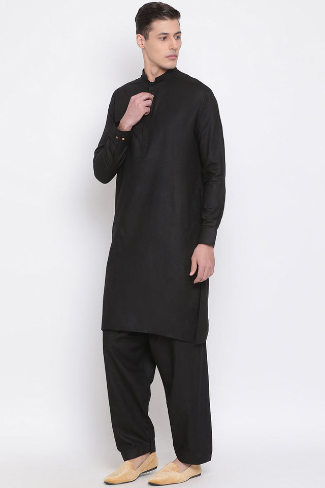 Shop Black Solid Kurta and Patiala Set