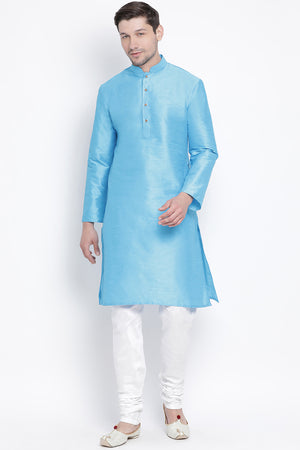Men's Cotton Art Silk Kurta Set In Light Blue