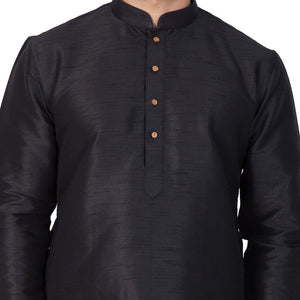 Men's Cotton Art Silk Solid Kurta And Pajama Set In Black