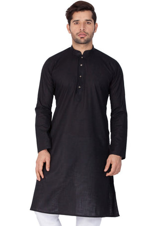 Men's Linen Solid Kurta In Black