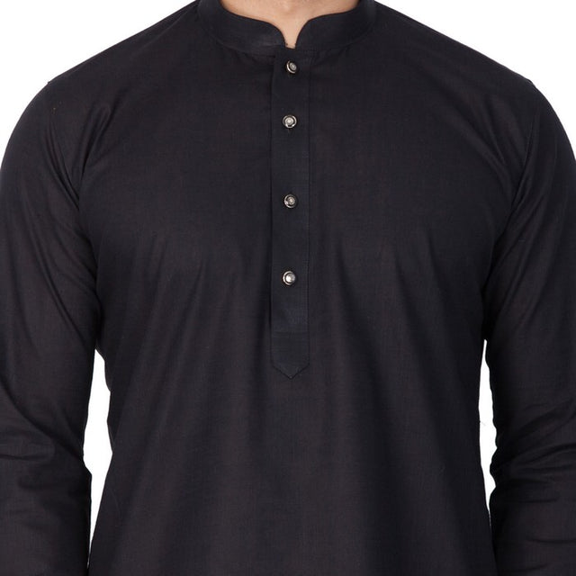 Men's Linen Solid Kurta In Black