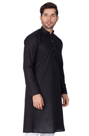 Men's Linen Solid Kurta In Black