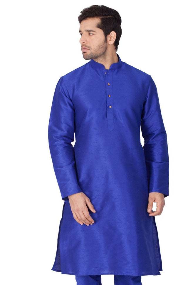 Men's Cotton Art Silk Solid Kurta In Blue
