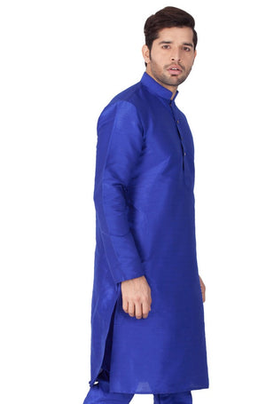 Men's Cotton Art Silk Solid Kurta In Blue