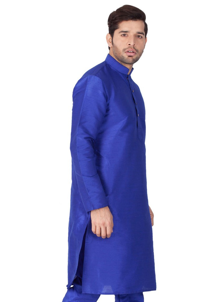 Men's Cotton Art Silk Solid Kurta In Blue