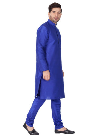 Men's Cotton Art Silk Solid Kurta And Pajama Set In Blue
