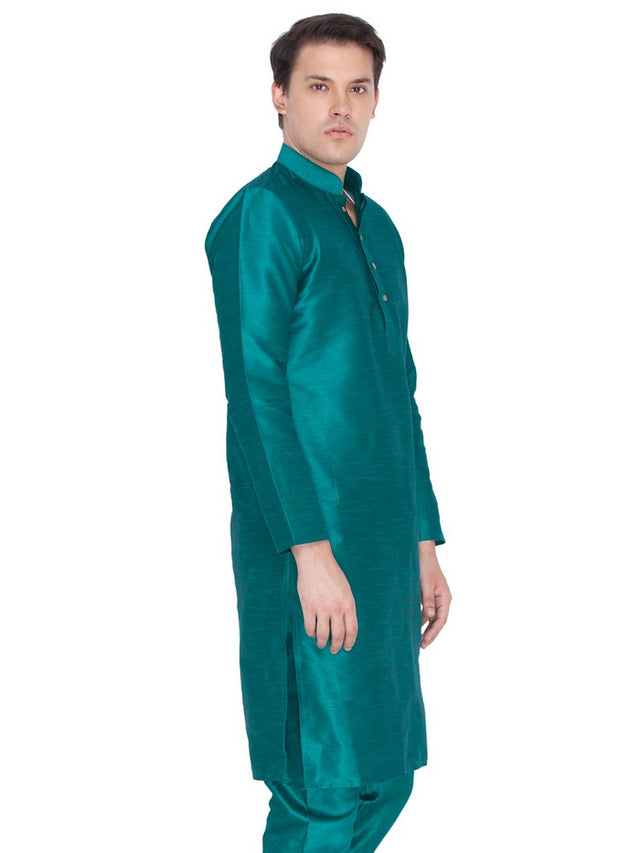 Men's Cotton Art Silk Solid Kurta In Green
