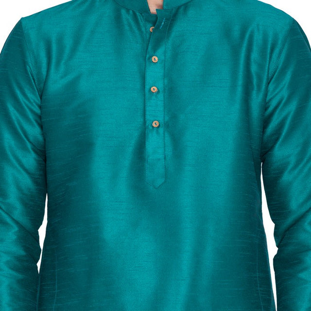 Men's Cotton Art Silk Solid Kurta In Green
