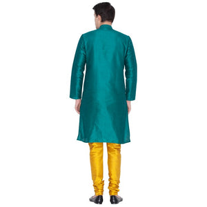 Men's Cotton Art Silk Solid Kurta And Pajama Set In Green