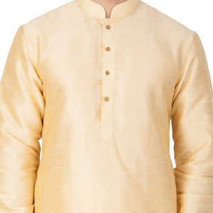 Men's Cotton Art Silk Solid Kurta In Gold