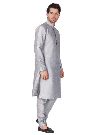 Men's Cotton Art Silk Solid Kurta And Pajama Set In Grey