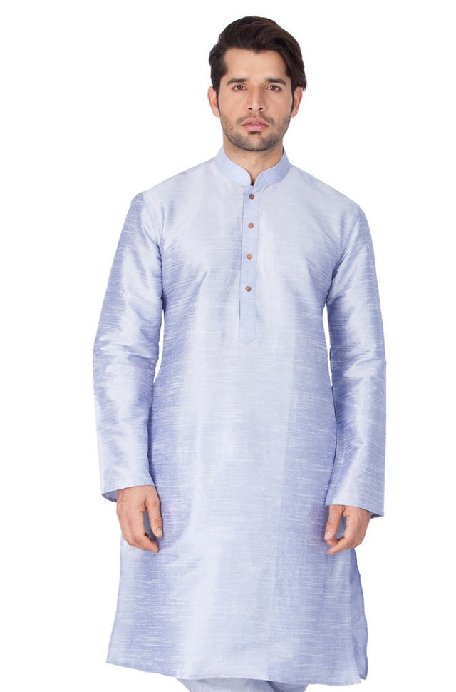 Men's Cotton Art Silk Solid Kurta In Light Blue