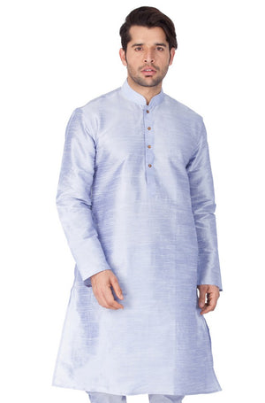 Men's Cotton Art Silk Solid Kurta In Light Blue