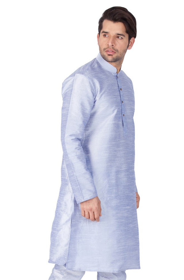Men's Cotton Art Silk Solid Kurta In Light Blue