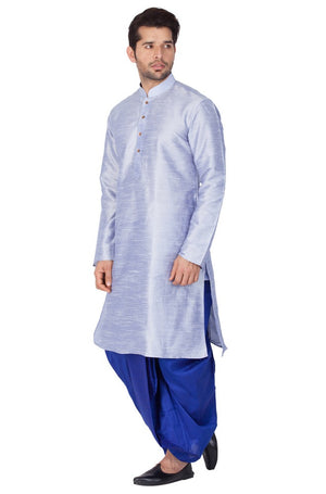 Men's Cotton Art Silk Solid Kurta And Dhoti Pant Set In Light Blue