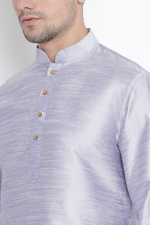 Men's Cotton Art Silk Kurta Set In Light Blue