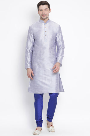 Men's Cotton Art Silk Kurta Set In Light Blue