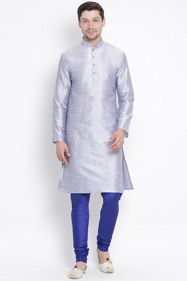 Men's Cotton Art Silk Kurta Set In Light Blue