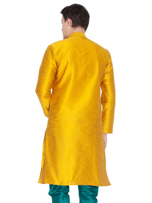 Men's Cotton Art Silk Solid Kurta In Gold
