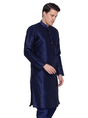 Men's Cotton Art Silk Solid Kurta In Navy Blue